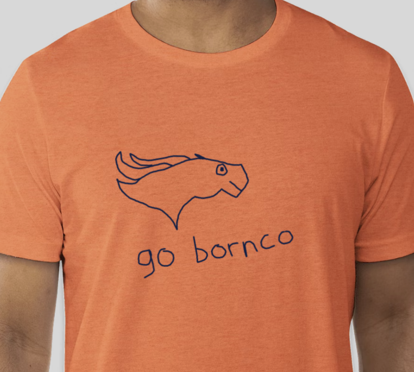 terribly drawn broncos logo that says 'go bornco' under it